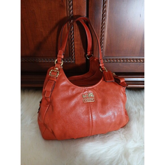 Coach Madison Maggie Hobo Shoulder Bag & Coach Coin Pouch Burnt Orange Leather - Picture 12 of 16